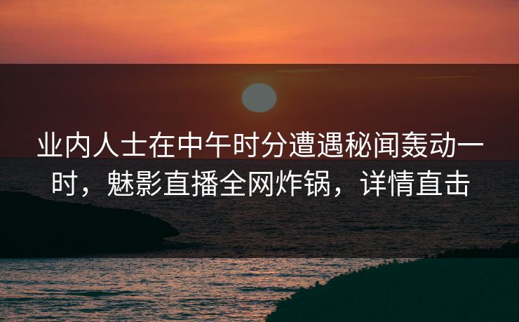业内人士在中午时分遭遇秘闻轰动一时，魅影直播全网炸锅，详情直击