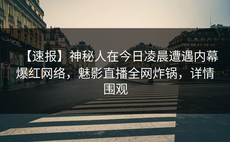 【速报】神秘人在今日凌晨遭遇内幕爆红网络，魅影直播全网炸锅，详情围观