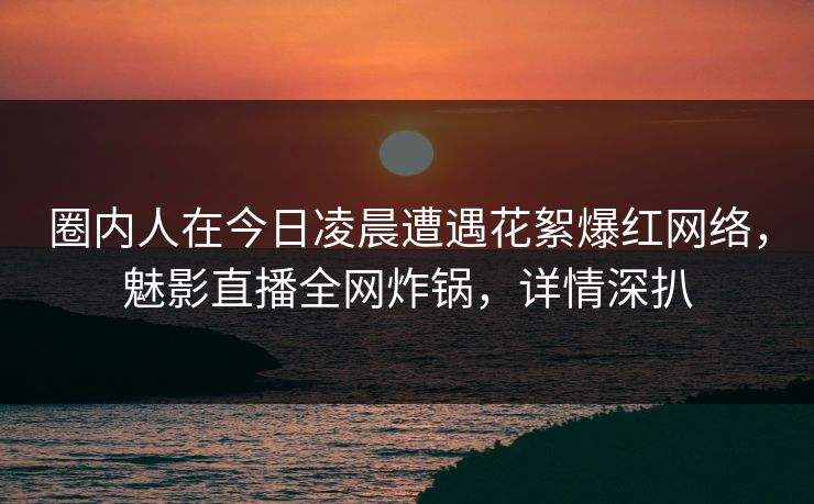 圈内人在今日凌晨遭遇花絮爆红网络，魅影直播全网炸锅，详情深扒